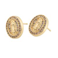 Boucles d'oreilles en laiton zircon cubique pavent, Placage de couleur d'or, bijoux de mode & pavé de micro zircon & pour femme, doré, 13x12x3mm, Vendu par paire