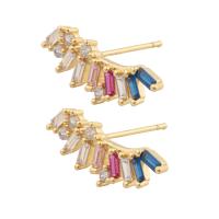 Cubic Zirconia Micro Pave Brass Earring, gold color plated, fashion jewelry & micro pave cubic zirconia & for woman, multi-colored, 20x7x2mm, Sold By Pair