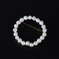 Freshwater Pearl Brooch with Brass Donut gold color plated fashion jewelry & for woman & hollow white 5- Sold By PC