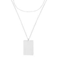 Mode-Multi-Layer-Halskette, 316 L Edelstahl, mit Verlängerungskettchen von 5cm,8cm, Rechteck, Doppelschicht & Modeschmuck & für Frau, keine, frei von Nickel, Blei & Kadmium, 12x18mm, Länge:ca. 38 cm, ca. 42 cm, verkauft von PC