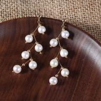 Freshwater Pearl Earrings, with Brass, gold color plated, fashion jewelry & for woman, white, 6-7mm, Sold By Pair