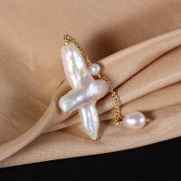 Slatkovodni Pearl broš, s Mesing, Križ, zlatna boja pozlaćen, modni nakit & za žene, bijel, 20-30x90mm, Prodano By PC