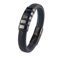 Leather Cord Bracelet, 304 Stainless Steel, with leather cord, fashion jewelry & Unisex, nickel, lead & cadmium free, Length:Approx 8.46 Inch, Sold By PC