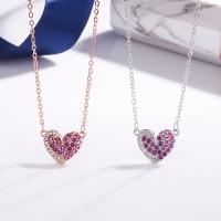 925 Sterling Silver Necklaces, with 1.97inch extender chain, Heart, plated, fashion jewelry & for woman & with rhinestone, more colors for choice, nickel, lead & cadmium free, Length:Approx 15.74 Inch, Sold By PC