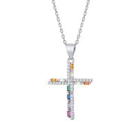 Cubic Zircon Micro Pave 925 Sterling Silver Necklace, with 1.18inch extender chain, Cross, fashion jewelry & different styles for choice & micro pave cubic zirconia & for woman, nickel, lead & cadmium free, 17x24mm, Length:Approx 16.53 Inch, Sold By PC