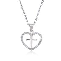 Cubic Zircon Micro Pave 925 Sterling Silver Necklace, with 1.18inch extender chain, Heart and Cross, fashion jewelry & different styles for choice & micro pave cubic zirconia & for woman, nickel, lead & cadmium free, Length:Approx 16.53 Inch, Sold By PC