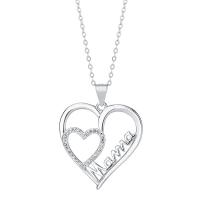 Cubic Zircon Micro Pave 925 Sterling Silver Necklace, with 1.18inch extender chain, Heart, fashion jewelry & different styles for choice & micro pave cubic zirconia & for woman, nickel, lead & cadmium free, 24x25mm, Length:Approx 16.53 Inch, Sold By PC