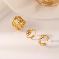 Rhinestone-Edelstahl -Finger-Ring, 304 Edelstahl, plattiert, drei Stücke & für Frau & mit Strass, goldfarben, verkauft von setzen