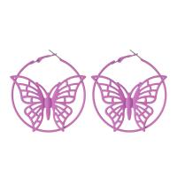 Boucles d'oreilles fer, peinture, bijoux de mode & pour femme, violet, protéger l'environnement, sans nickel, plomb et cadmium, 65x60mm, Vendu par paire