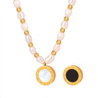 Титановые стали ожерелье, титан, с Ракушка & Пресноводные жемчуги & Акрил, с 3.15inch наполнитель цепи, ювелирные изделия моды & Женский, Золотой, 12mm, длина:Приблизительно 15.35 дюймовый, продается PC