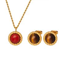 Jewelry Sets Titanium Steel with Red Turquoise & Tiger Eye Vacuum Ion Plating fashion jewelry & for woman 19mm Length Approx 19.69 Inch Sold By PC