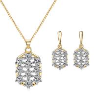 Zinc Alloy Jewelry Sets earring & necklace 2 pieces & for woman & with rhinestone golden nickel lead & cadmium free 24*14mm 26*10mm Length Approx 15.75 Inch Sold By Set