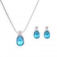 Zinc Alloy Jewelry Sets earring & necklace with Glass Rhinestone 2 pieces & fashion jewelry & for woman nickel lead & cadmium free 21*11mm Length Approx 15.75 Inch Sold By Set