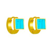Titanium Steel  Earring, with turquoise, plated, fashion jewelry & for woman, golden, 8*8mm,15mm, Sold By Pair