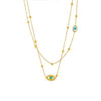 Evil Eye Jewelry Necklace, Titanium Steel, with 1.97inch extender chain, plated, Double Layer & for woman & enamel, golden, 12x10mm, Sold Per Approx 15.75 Inch, Approx 17.72 Inch Strand