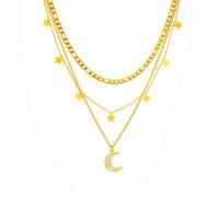 Mode Multi Layer halskæde, Titanium Stål, Måne og stjerne, forgyldt, tre lag & mode smykker & for kvinde, gylden, 15x12mm, Solgt af Strand