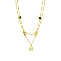 Multi Layer Necklace Titanium Steel with 2.36inch extender chain Star plated Double Layer & for woman & with rhinestone golden Sold Per Approx 16.14 Inch Approx 14.96 Inch Strand