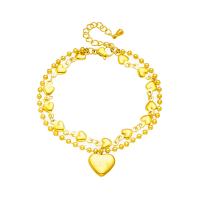 Bracelet d'acier titane, avec 1.57inch chaînes de rallonge, coeur, Placage, Double couche & bijoux de mode & pour femme, doré, 12x11mm, Vendu par Environ 6.3 pouce brin