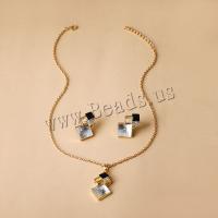 Tibetan Style Jewelry Sets, Stud Earring & necklace, with Crystal, with 1.97inch extender chain, 2 pieces & for woman & with rhinestone, golden, nickel, lead & cadmium free, 30mm, Length:Approx 15.75 Inch, Sold By Set