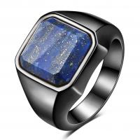 Titanium Steel Finger Ring, with Lapis Lazuli, plated, fashion jewelry & for man, more colors for choice, 22mm, Sold By PC