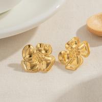 Stainless Steel Stud Earrings 304 Stainless Steel Flower plated fashion jewelry golden 21.20mm Sold By Pair