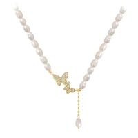 Zinc Alloy Jewelry Necklace with Plastic Pearl with 5CM extender chain Butterfly plated micro pave cubic zirconia & for woman white Length Approx 45 cm Sold By PC