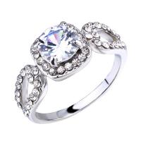 Zinc Alloy Finger Ring plated & micro pave rhinestone & for woman platinum color Sold By PC