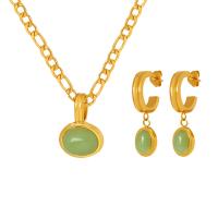 Titanium Steel Jewelry Set, -val Zöld aventurin, arany színű aranyozott, divat ékszerek & különböző stílusokat a választás & a nő, Által értékesített PC