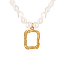 Acier titane collier, avec perle d'eau douce cultivée, avec 3.15inch chaînes de rallonge, Motif géométrique, Placage de couleur d'or, bijoux de mode & pour femme & creux, Longueur:Environ 15 pouce, Vendu par PC