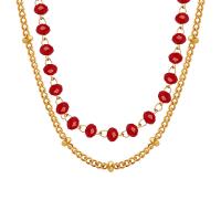 Titanstahl Halskette, mit Glasperlen, mit Verlängerungskettchen von 2inch, goldfarben plattiert, Doppelschicht & Modeschmuck & für Frau, keine, Länge ca. 13.4 ZollInch, ca. 15.4 ZollInch, verkauft von PC