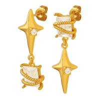 Brass Asymmetric Earrings, plated, fashion jewelry & micro pave cubic zirconia & for woman, more colors for choice, 10x29mm, Sold By Pair