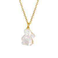 Titanium Stål Halskæde, med White Shell, med 2inch extender kæde, Kanin, guldfarve belagt, mode smykker & for kvinde, Længde Ca. 15.7 inch, Solgt af PC