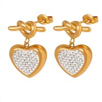 Titanium Steel Drop Earring Heart Vacuum Ion Plating fashion jewelry & for woman & with rhinestone Sold By Pair