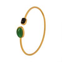 Titanium Stål Cuff Bangle, med Agate, mode smykker & for kvinde, flere farver til valg, Indvendig diameter:Ca. 57mm, Solgt af PC
