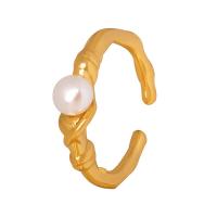 Titanium Steel Cuff Finger Ring with Freshwater Pearl Vacuum Ion Plating fashion jewelry & for woman US Ring Sold By PC