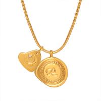 Acier titane collier, avec 2inch chaînes de rallonge, Placage de couleur d'or, avec le motif de lettre & pour femme & avec strass, Longueur:Environ 17.7 pouce, Vendu par PC