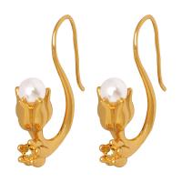 Brass Drop Earring with Plastic Pearl Tulip plated fashion jewelry & for woman Sold By Pair