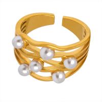 Titanium Steel Δέσε δάχτυλο του δακτυλίου, με Πλαστικά Μαργαριτάρι, κοσμήματα μόδας & για τη γυναίκα & κοίλος, περισσότερα χρώματα για την επιλογή, Μέγεθος:7, Sold Με PC