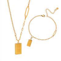 Titanium Steel Jewelry Set, Geometriai minta, arany színű aranyozott, különböző stílusokat a választás & A levél minta & a nő, Által értékesített PC