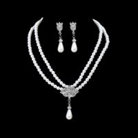 Zinc Alloy Jewelry Sets Stud Earring & necklace with Plastic Pearl with 5cm extender chain 2 pieces & fashion jewelry & for woman & with rhinestone white nickel lead & cadmium free 50mm Length Approx 38.5 cm Sold By Set