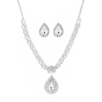 Tibetan Style Jewelry Sets, Stud Earring & necklace, with 16.5cm extender chain, silver color plated, 2 pieces & fashion jewelry & for woman & with rhinestone, nickel, lead & cadmium free, Length:Approx 31 cm, Sold By Set
