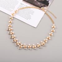 Zinc Alloy smykker halskæde, med Plastic Pearl, med 5cm extender kæde, mode smykker & for kvinde & med rhinestone, gylden, nikkel, bly & cadmium fri, Længde Ca. 45 cm, Solgt af PC