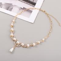 Zinc Alloy smykker halskæde, med Plastic Pearl, med 5cm extender kæde, mode smykker & for kvinde & med rhinestone, gylden, nikkel, bly & cadmium fri, Længde Ca. 45 cm, Solgt af PC