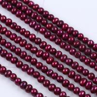 Perlas Patata Freshwater, Perlas cultivadas de agua dulce, Bricolaje, color rojo de vino, 5-6mm, Vendido para aproximado 36 cm Sarta