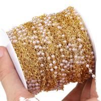 Brass Beading Chains with Plastic Pearl DIY two different colored Approx 0.2mm Sold By Bag
