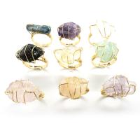 Natural Gemstone Finger Ring Brass with Gemstone gold color plated fashion jewelry & for woman 17mm Sold By PC
