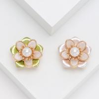 Tibetan Style Brooches, with Plastic Pearl, Flower, gold color plated, fashion jewelry & for woman & enamel, more colors for choice, nickel, lead & cadmium free, 32x32mm, Sold By PC