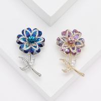 Crystal Brooch, Brass, with Crystal, Flower, plated, fashion jewelry & micro pave cubic zirconia & for woman, more colors for choice, nickel, lead & cadmium free, 27x49mm, Sold By PC