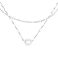 Mode-Multi-Layer-Halskette, 316 L Edelstahl, mit Kunststoff Perlen, mit Verlängerungskettchen von 3cm,5cm, rund, Doppelschicht & Modeschmuck & für Frau, keine, frei von Nickel, Blei & Kadmium, 4mm, Länge:ca. 35 cm, ca. 38 cm, verkauft von PC