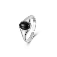 Sterling Silver Jewelry Finger Ring, 925 sterline d'argento, with agata nero, gioielli di moda & per la donna, assenza di nichel,piombo&cadmio, 16.9mm, Misura:14, Venduto da PC